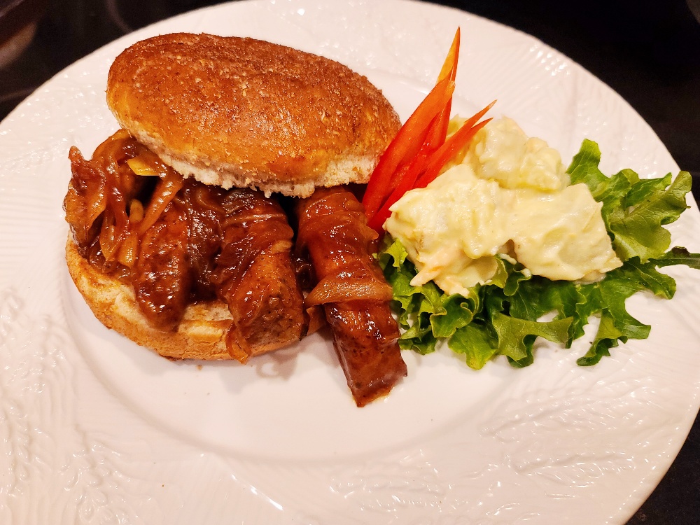 BBQ Chicken & Caramelized Onions on a Burgers